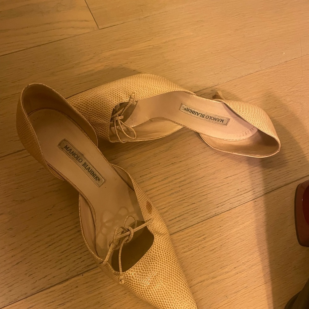 Manolo Blahnik 40.5 or 10.5 worn with minor stain on one shoe